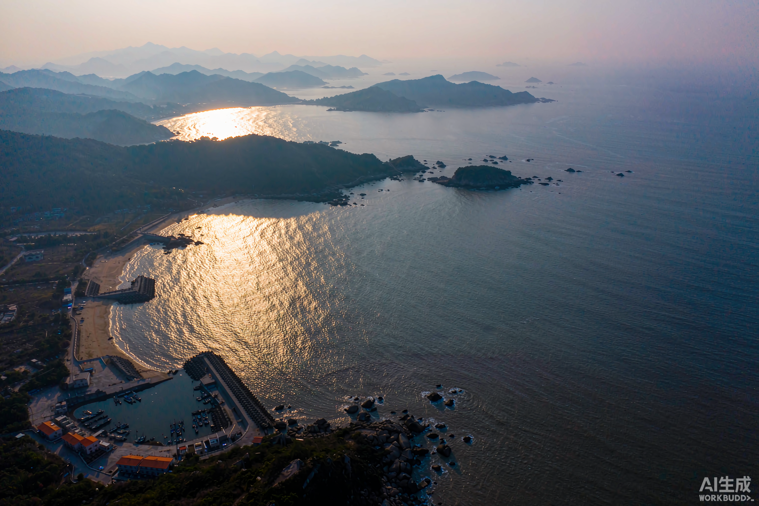 福建海岸线日出航拍